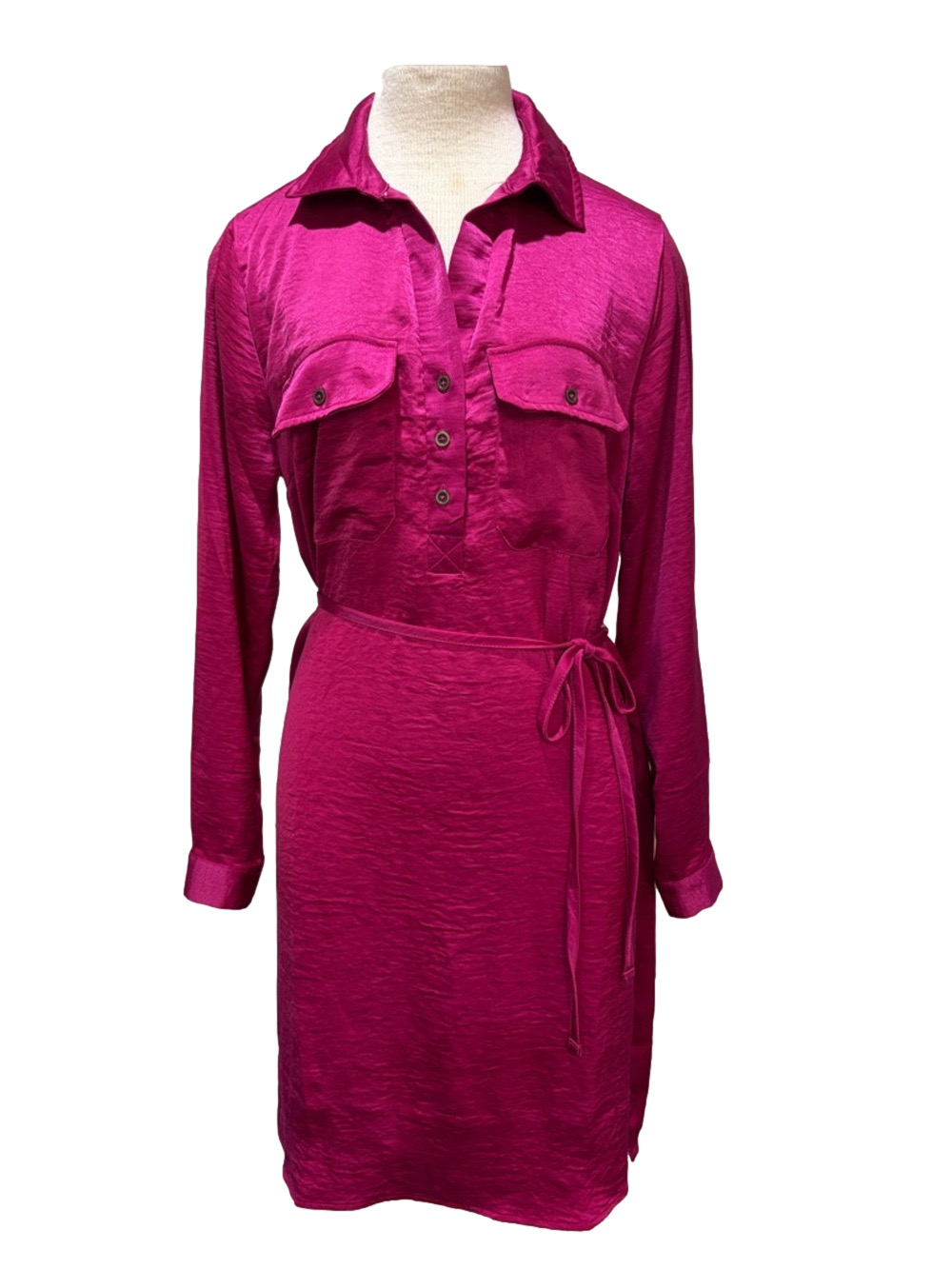 Lucky Brand sz L festival fuchsia silky NWT belted dress